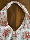 Vintage Handmade Floral Full Apron Pink Red Flowers Halter Neck Tie Back Pocket