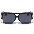 Sunglasses Men s Square Frame Dark Black Lens Gold Accents Hip Hop Street Wear