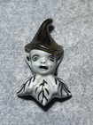 Holland Mold Gold Pixie Elf Figural Brooch Vintage Pin Ceramic Signed