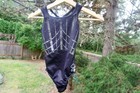 Sylvia P Black Silver Sparkle Gymnastics Leotard Strappy Mesh Back Child 8 Vguc