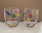 Hand Painted Holiday Christmas Lights 2 Piece Wine cocktail drinking Glass Set