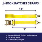 4 Pc 1 5  Inch X 15  Ft Ratchet Tie Down Cargo Straps J Hooks 4 Pack