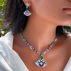 Fan Design Drop Earrings Necklace Silver Plated Women Zirconia Party Jewelry Set