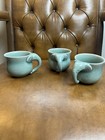 Siam Celadon Pottery Blue Elephant Tea Glasses Set Of 3  Thailand Wood Ash Glaze