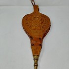    vintage Hand Carved Wood Fireplace Bellows Floral Relief Leather Brass Nozzle
