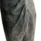 Positano Pelle Genuine Leather Suede Beads Fringe Black Dress Sz S Usa