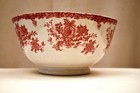 Antique Transferware Bowl Porcelain Floral Rose Motif Red European Pottery   54