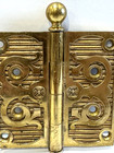 Antique Victorian Eastlake Brass Door Hinges Pair Ornate Ball Tip Finial C 1880s