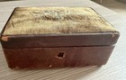 Antique Victorian  Floral Velvet Sewing Or Jewelry Box  Red Tufted Silk Napoleon