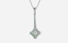 Art Deco Style Round Lab Created Diamond   Emerald Pendant 14k White Gold Finish