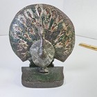 Cast Iron Peacock Doorstop  Bookend W  Original Paint Vintage Old Cast Iron 