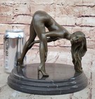 Signed Deco Bronze Sculpture Cubism Nude Girl Abstract Modern Art Statue Figure