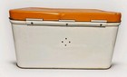 Vintage Mcm Retro Metal Tin Bread Box Mushrooms   White orange   Read Descriptio