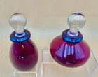 Vintage Pair Red Drip Apothecary Glass Decanters W stoppers -hand Blown