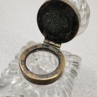 Antique Large 3  Cut Crystal Inkwell And Silver Plate Lid Ring 