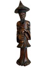 Vintage Wooden Hand Carved Asian Man Figurine  13  Tall