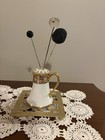 Antique Nippon Porcelain Hat Pin Holder W  Pins Hand Painted Gilded Floral