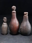 3 Genuine Timor Medicine Containers With Carved Ancestor Head Stoppers - Gourd