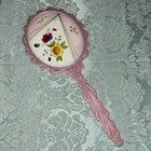 Vintage Victorian Ornate Handheld Mirror Flower Designs  Pink Handle