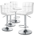 White Set Of 4 Bar Stools Leather Square Pub Seat Adjustable Dining Chair W back