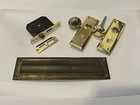 Antique Vintage Brass  Door Knob  Set W backplates And Door Mail Slot