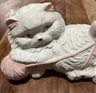 Vintage White Persian Ceramic Cat Statue Kitty Figurine Blue Eyes  Playing
