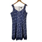 New Roz Ali Lace Dress Size 14 Evening Event Below Knee Navy Blue Flare Skirt 