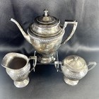Vintage Crescent Silverware Mfg Co  Tea Pot Creamer   Covered Sugar 3151   3152