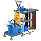Commercial Housekeeping Utility Cart Janitorial Cleaning Carts On Wheels 3 Shelf