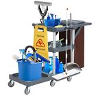 Commercial Janitorial Cleaning Cart On Wheels With Cover Shelves And Vinyl Bag