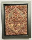 Pair Antique Northern India Embroidery Textiles Pewter Metal Frame Behind Glass 