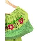 Vintage Mexican Peasant Blouse Boho Folk Floral Embroidery Lime Green Hippie