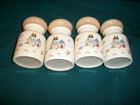 Vtg Heartland Stoneware 4 Spice Jars International China Amish Farmhouse Scene