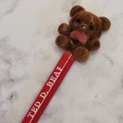 Vtg 80s Ted D Bear Pencil With Flocked Teddy Topper Brown Red Collectible 1980s