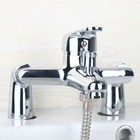 Dual Hole Chrome Bathroom Bathtub Basin Sink Shower Faucet   Handspray Mixer Tap