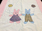 Pink Gingham Hand Made Baby Quilt  Crib Cover With Applique Bunny Pair Vintage