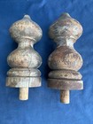 2 Vintage Antique Turned Wood Newel Post Finials 8  Reclaimed Salvage 