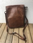 Vintage Brown Leather Satchel Shoulder Bag With Buckle Closure   Compartments