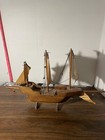 Antique Handmade Folk Art Uru Schooner Wooden Model Ship 16  Long 9 5  Tall 50s