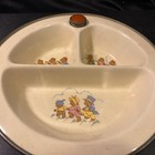 Vintage Excello Warming Baby Dish Ceramic 3 Section Bear Illustration Orange