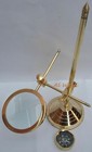 Brass Magnifying Glass Solid Vintage Desktop Adjustable Stand With Brass Compass