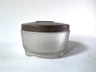 Vintage Art Deco Powder Vanity Jar Frosted Glass Brass Color Top