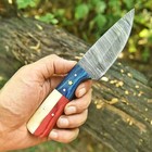 Handmade Damascus Steel Hunting Knife Fixed Blade Wood Handle Leather Sheath1728