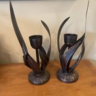 Vtg Pair Of Black Copper  Floral Candle Holders 15    X 6    X 6    Set Of 2