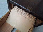 Antique Oak Macey File Drawer Index Card Cabinet With Original Cards 14 