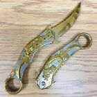 9  Karambit Tactical Gold Dragon Spring Assisted Open Blade Folding Pocket Knife