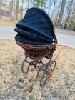 Vintage Antique Baby Doll Stroller Buggy Metal Frame Wooden Wheels