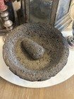 Rare Vintage Traditional Carved Lava Rock Molcajete Mortar   Pestle With Lid  