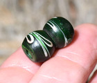 Antique Venetian Siamese Twin Green Italian Lampwork Feather Bead  African Trade