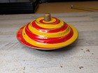 Vintage Patented Metal Tin Litho Spinning Top Red Yellow Green Classic Toy